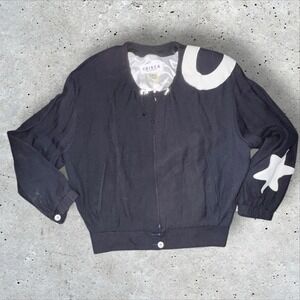Vintage CRISCA Black Zip Jacket West Germany Graphic Appliqué Women's 38